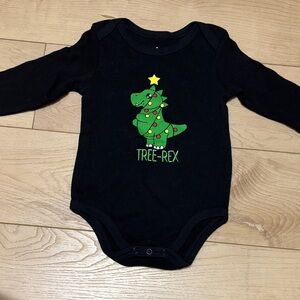 Festive Black Tree-Rex Dinosaur Bodysuit